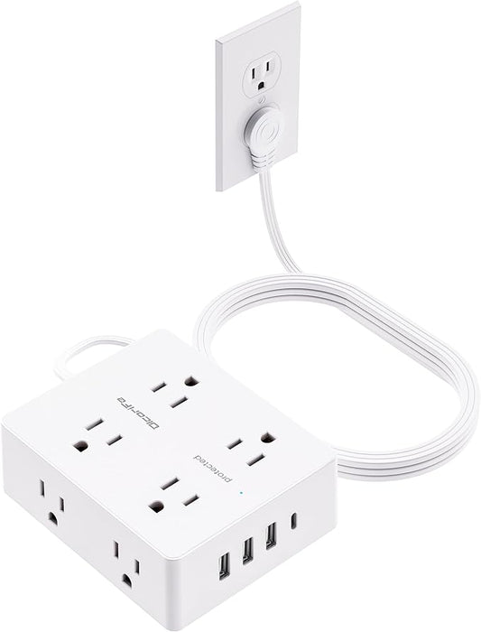 Surge Protector Power Strip 15 ft Cord, Olcorife Ultra Thin Flat Plug Extension Cord, 8 Outlets 4 USB Ports(1 USB C), Flat Plug Outlet Extender, College Dorm Room Essentials, White