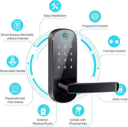 Keyless-Entry Fingerprint Smart Door Lock: LORVIBO Digital Electronic Lock with Code Passcode, Electric Door Knob, Biometric Door Handle, Perfect for Exterior/Interior/Entry/Bedroom Doors (Black)