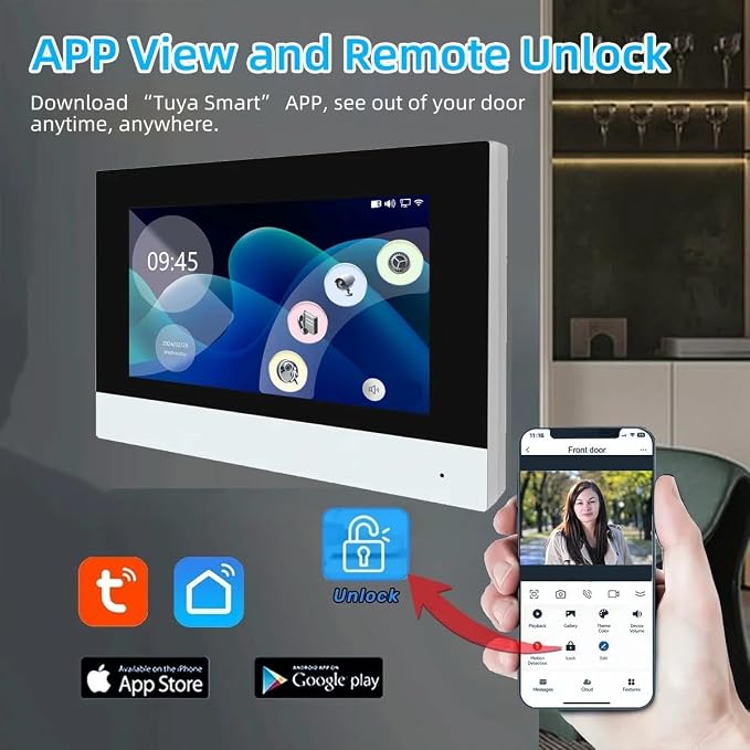 2 Wired Video Intercom System with 1080P Camera 7 Inch Touch Screen Monitor,WiFi Video Door Phone Kit,Motion Detect, 3 in 1 Remote Unlock,Tuya 32G