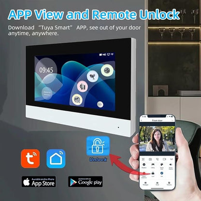 2 Wired Video Intercom System with 1080P Camera 7 Inch Touch Screen Monitor,WiFi Video Door Phone Kit,Motion Detect, 3 in 1 Remote Unlock,Tuya 32G