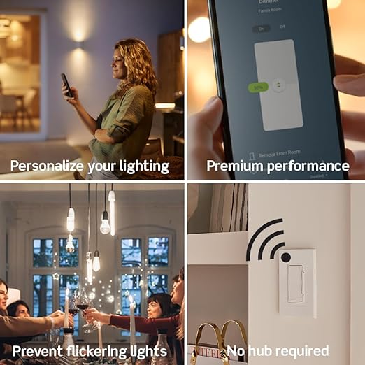 Leviton Decora Smart Dimmer Switch, Wi-Fi 2nd Gen, Neutral Wire Required, Works with Matter, Alexa, Google Assistant, Apple Home/Siri, Wired or Wireless 3-Way, D26HD-1RW, White