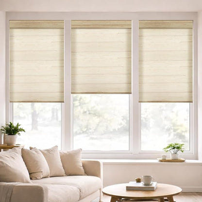 ZSHINE Motorized Linen-Look Roller Shades for Windows, Rechargeable Smart Light Filtering Blinds Compatible with Alexa (82191A)