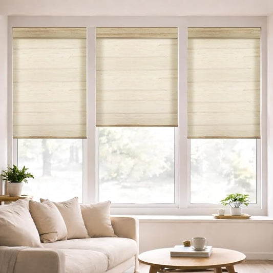 ZSHINE Motorized Linen-Look Roller Shades for Windows, Rechargeable Smart Light Filtering Blinds Compatible with Alexa (82191A)