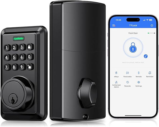 Smart Wi-Fi Deadbolt Door Lock, Keyless Entry Lock with Auto Lock, App Remote Control, No Bridge Required, Easy Installation, Matte Black
