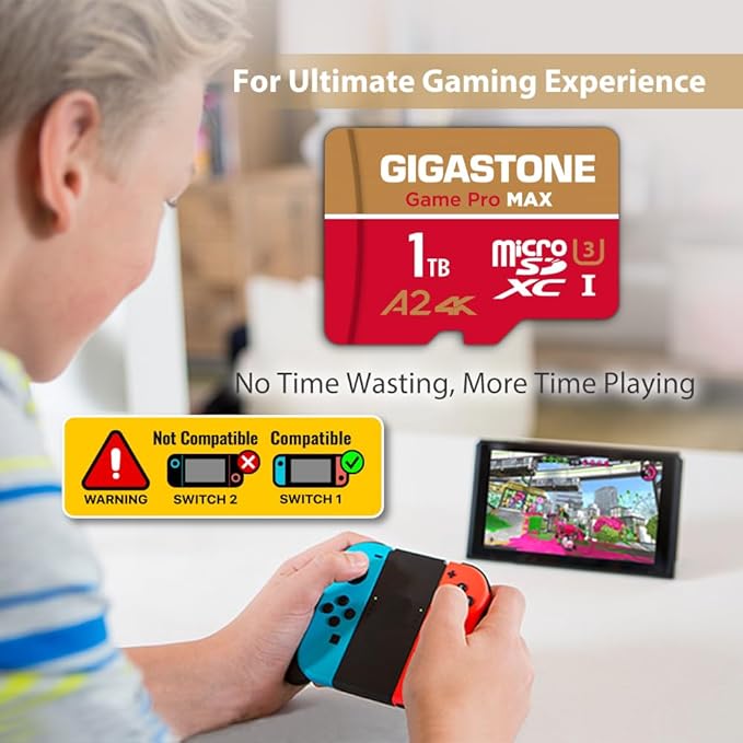 【for Switch 1 Only】 GIGASTONE 1TB Micro SD Card, 4K Game Pro MAX, Memory Card for Gaming Console, Action Camera, UHD Video, up to 170/140 MB/s, UHS-I U3 A2 V30 C10【5-Years Data Recovery】