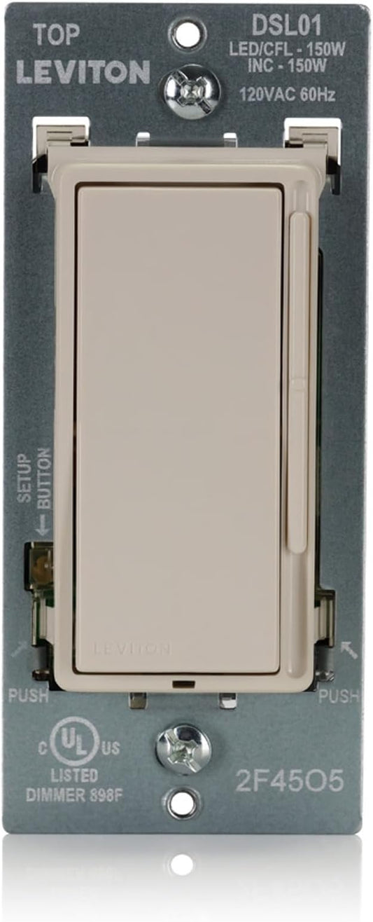 Leviton Decora Slide LED Advanced Dimmer Switch for 150W Dimmable LED, Halogen and Incandescent Bulbs and Fixtures, DSL01-1LT, Light Almond