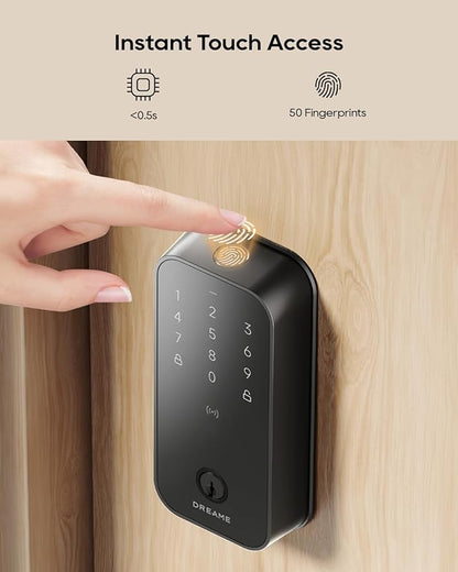 DREAME Smart Door Lock Turbo lite, Digital Smart Locks for Front Door, Apple Home Key Support, 12-Months Battery Life, AI Fingerprint, Smart Deadbolt Lock with App Control, IP54 Waterproof, Auto Lock