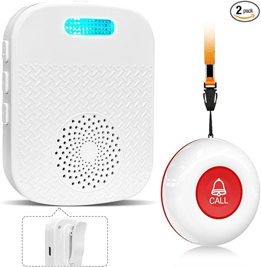 Daytech Caregiver Pager Wireless Call Button for Elderly at Home Life Alert Systems for Seniors/Patient/Disabled 300+ Feet 1 Portable/Vibration Receiver & 1 Emergency Button