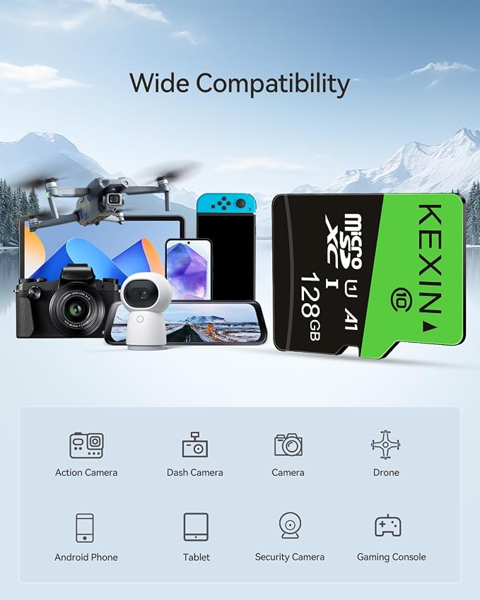 KEXIN 128GB Micro SD Card 2 Pack - High Speed Class 10 Memory Card with SD Adapter - UHS-I, C10, U1 - Ideal for Cameras, Smartphones, and Tablets