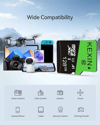 KEXIN 128GB Micro SD Card 2 Pack - High Speed Class 10 Memory Card with SD Adapter - UHS-I, C10, U1 - Ideal for Cameras, Smartphones, and Tablets