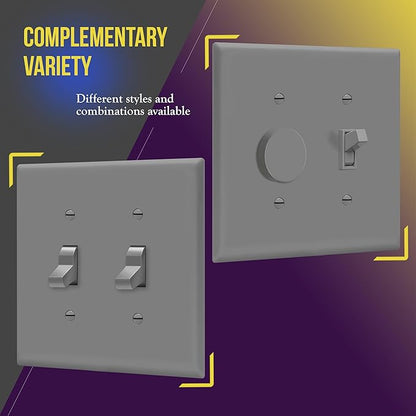 ENERLITES Toggle Light Switch Wall Plate, Gloss Finish, Size 2-Gang 4.50" x 4.57", Unbreakable Polycarbonate Thermoplastic, 8812-GR, Gray