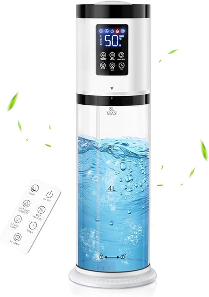 8L Humidifiers for Bedroom, 30dB Quiet, 500ft² Coverage, 60H Runtime