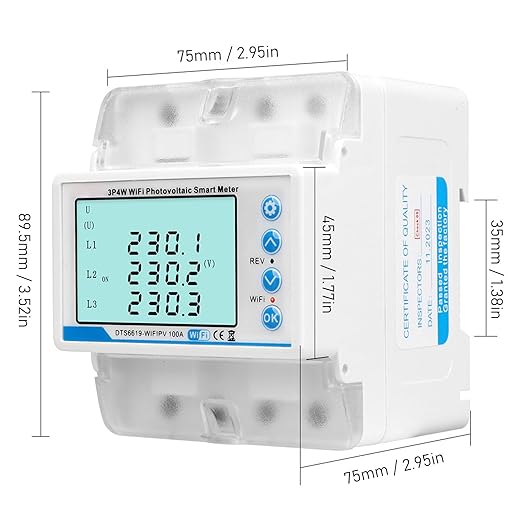 WiFi Bidirectional Metering Energy Voltage Current Protection 60-300V 100A Smart, for Tuya 3P 4W