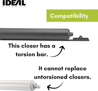 Ideal Security Heavy Screen and Storm Door Closer with Torsion Bar, Matte Black, 13.25" L x 1.5" W x 1.5 "H
