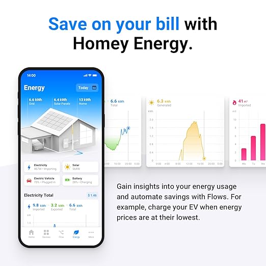 Homey Pro (2026) | Smart Hub for Home Automation – Features Z-Wave Plus, Zigbee, Wi-Fi, BLE, Infrared, Matter & Thread. Compatible with Siri, Alexa & Google Home.
