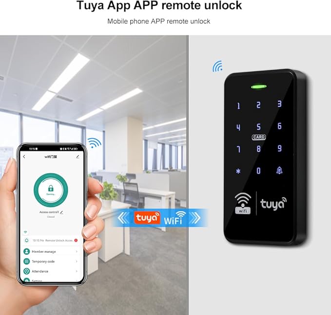 WiFi Tuya Door Access Control System Kit IP68 Waterproof RFID Keyboard 125KHz 13.56MHz Smart Phone APP Unlock + Power Supply +10pcs Keyfobs (Without Lock)