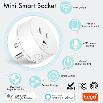 WiFi Smart Outlet Plug with Remote,GreenCycle Electric Smart Plug with 2 Remote,Compatible with Alexa and Google Home via Tuya,15A/1500W，Remote Control from Anywhere,TUV FCC List(2.4G)
