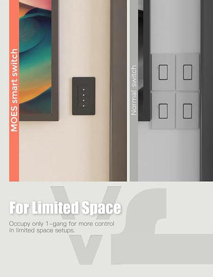MOES WiFi Smart Double Light Switch, Neutral Required, Black
