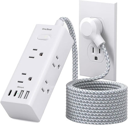Surge Protector Power Strip - 6 Widely Outlets with 4 USB Ports (2 USB C), 6 Ft Extension Cord Flat Plug, 3 Way Wall Outlet Extender Extension Cord for Home Office College Dorm Room Essentials
