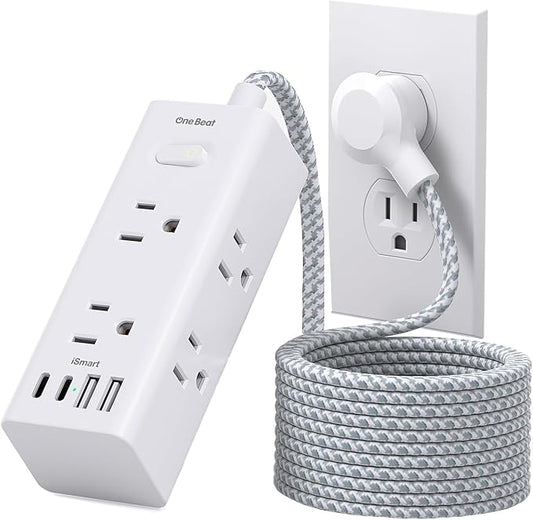 Surge Protector Power Strip - 6 Widely Outlets with 4 USB Ports (2 USB C), 6 Ft Extension Cord Flat Plug, 3 Way Wall Outlet Extender Extension Cord for Home Office College Dorm Room Essentials