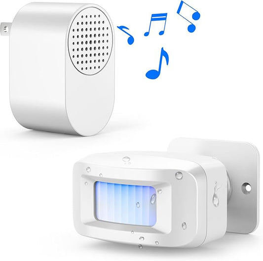Driveway Alarms Wireless Outside Weatherproof - Motion Sensor Alarms System Motion Detector Plug-in Receiver Loud Chimes Security Alert Monitor System 500FT Long Range Outdoor Detection