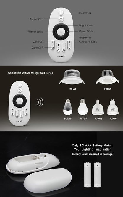 LGIDTECH FUT007 Mi.Light CCT WW+CW 4-Zone Remote Controller (Battery Not Included) for Milight/Miboxer Color Temperature Adjustable LED Lamps and LED Strip Light Controller FUT035 FUT036