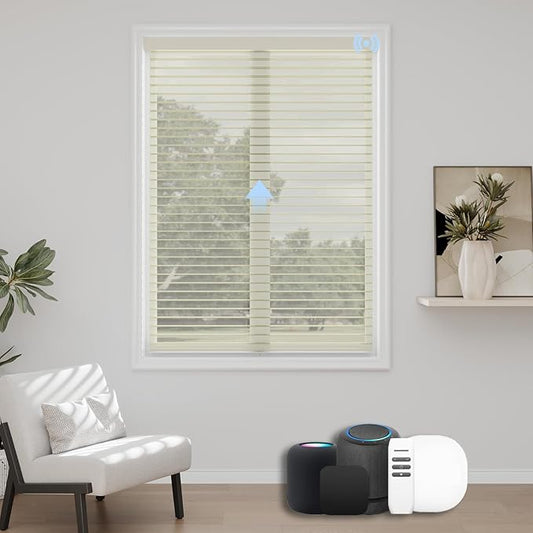Motorized Sheer Shades with Remote, Automatic Dual-Layered Shades for Windows, Smart Light Filtering Blinds Compatible with Alexa, Custom Size (Room Darkening Beige)