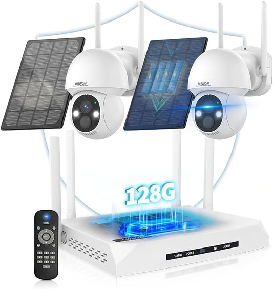 Outdoor Wireless Security Camera System, 4MP Solar Powered Battery Cameras