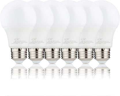 KOR 6 Pack A19 LED Light Bulb, 60W Equivalent, 4000K Cool White, 800 Lumens, Efficient 9 Watt Replacement Bulbs with E26 Standard Base, 15000 Long Life Hours, Non-Dimmable, 80+ CRI, UL Listed