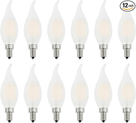 Frosted E12 Candelabra Bulb 60 Watt Dimmable,Flame Bent Tip Shape LED Chandelier Light Bulbs Soft White 3000k,6W B11 E12 LED Bulb for Ceiling Fan,Pendants,12 Pack