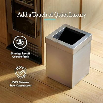 Gatco Small Bathroom Trash Can With Lid, Square 3 Gallon Stainless Steel Wastebasket, Under Sink, Satin Nickel, For Bathroom, Bedroom, Office (1914)