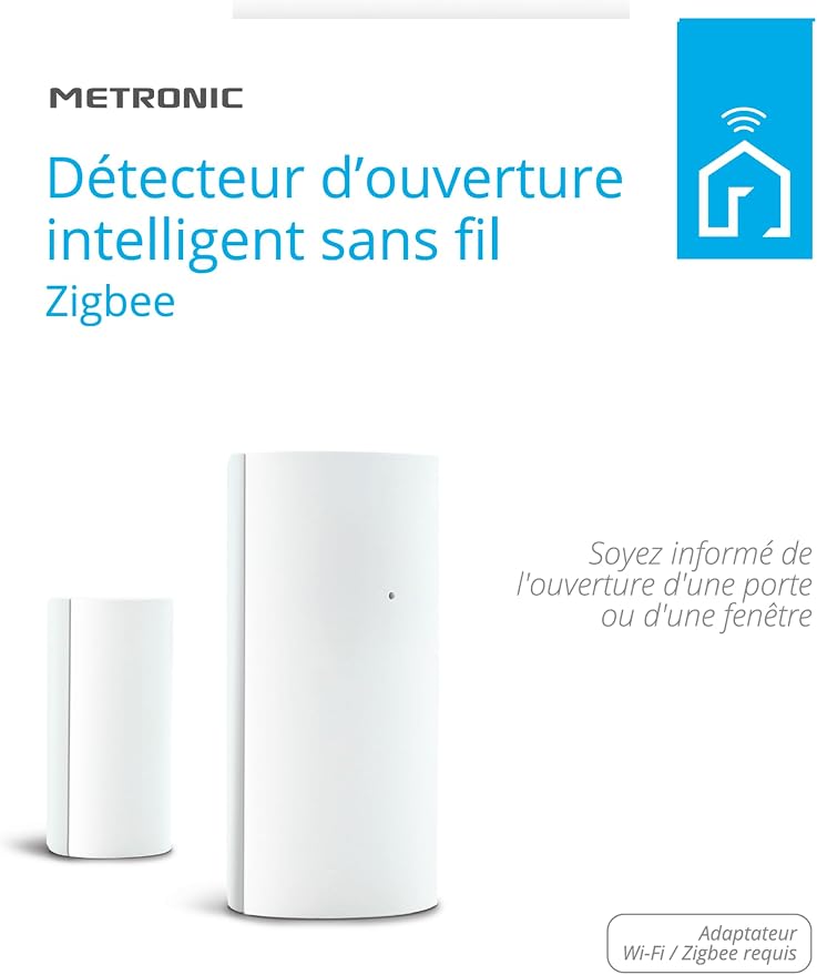Metronic Zigbee Opening Detector Adhesive Mount Compatible with Home Stay App, Low Energy Consumption, Wi-Fi Connectivity, Penetration and Light Sensor - 495720