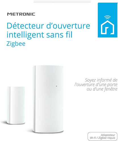 Metronic Zigbee Opening Detector Adhesive Mount Compatible with Home Stay App, Low Energy Consumption, Wi-Fi Connectivity, Penetration and Light Sensor - 495720