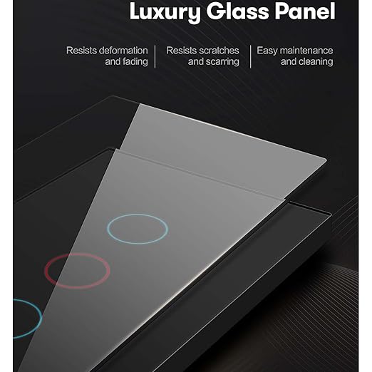 2.4GHz WiFi Smart Wall Touch Light Switch (Glass Panel, Alexa Multi-Control Compatible, Compatible with Multiple Platforms) (Wall Switch 2 Gang)