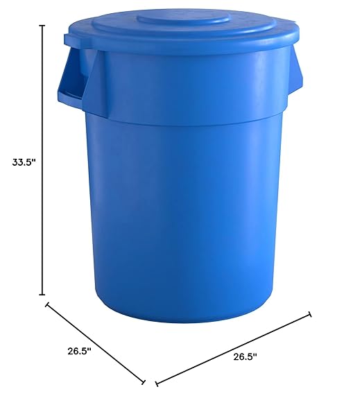 55 Gallon Blue Round Commercial Trash Can with Lid, Heavy-Duty Food Grade NSF Certified, Perfect for Restaurant, Office, School, Garage, Backyard, Workshop, Warehouse