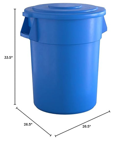 55 Gallon Blue Round Commercial Trash Can with Lid, Heavy-Duty Food Grade NSF Certified, Perfect for Restaurant, Office, School, Garage, Backyard, Workshop, Warehouse