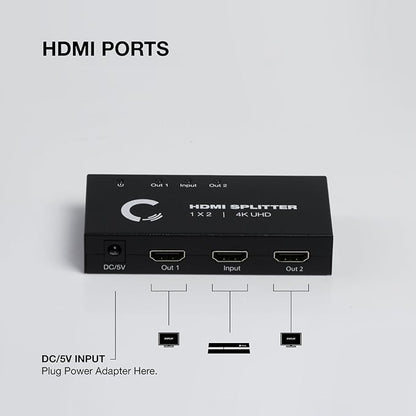 | 1x2 HDMI Splitter | Ultra HD 4K/2K | 1 Input - 2 outputs | Full HD/3D | 1080P | HDMI 1.4 | HDTV | PS4 / PS3 | XboxOne / 360 | DVD | Blu-ray | DTS Digital | Digital Audio