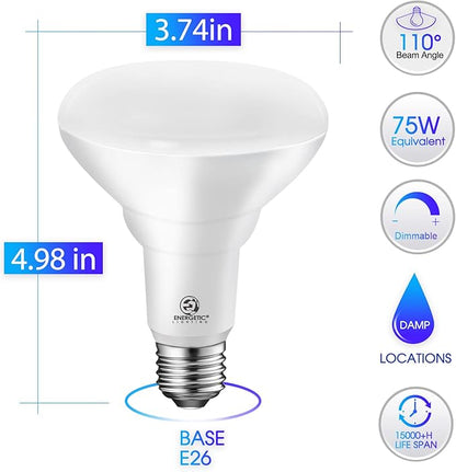 Energetic BR30 Indoor Recessed Light Bulb, Dimmable, 11W=75W, 3000K Warm White Flood Light, 900LM, CRI85+, LED Can Light Bulb for Ceiling, 6-Pack