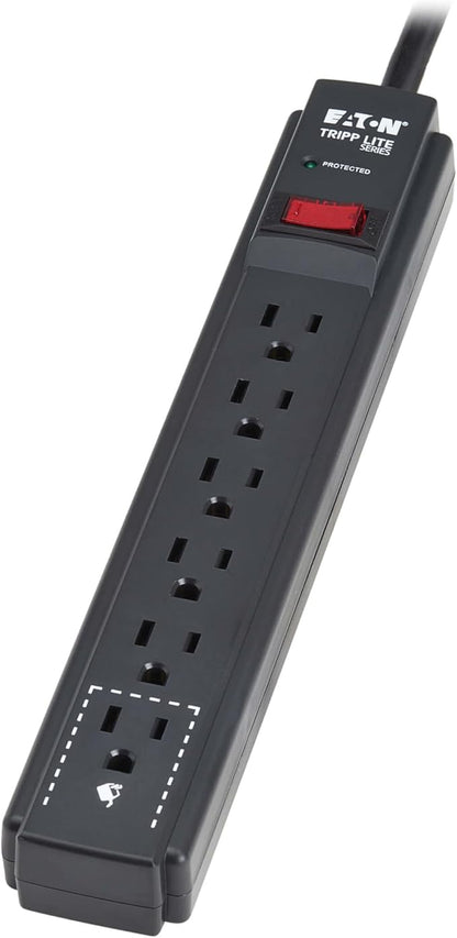 Eaton Tripp Lite Series 6-Outlet Surge Protector Power Strip, 3ft Extension Cord, 600 Joules, 15A Circuit Breaker, Black, Lifetime Manufacturer's Warranty & $10,000 Insurance (TLP63B)