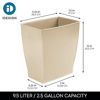 iDesign Small Plastic Bathroom Trash Can, Slim Rectangle Garbage Bin for Bedroom, Office, Dorm, 2-Pack, Brown