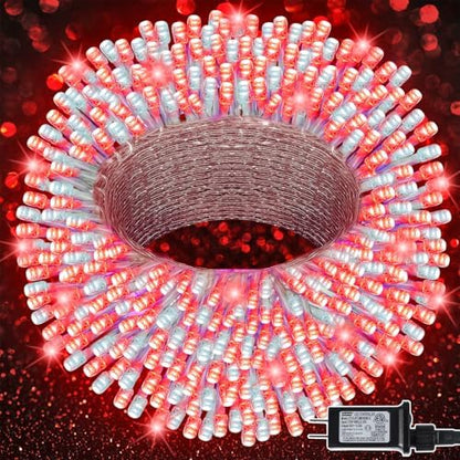 LJLNION 300 LED Valentines Lights, Extra Long 98.5FT Christmas String Lights Outdoor Indoor, 8 Lighting Mode, Plug in Waterproof Fairy Light for Wedding Party Bedroom Garden Decorations (Red & White)