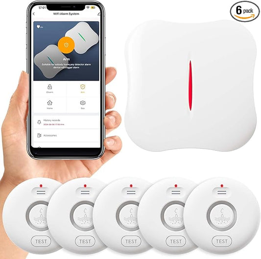 WiFi Water Leak Detectors 5 Pack, 120dB Adjustable Loud Water Leak Sensor, Wireless Wi-Fi Water Leak & Drip Alarm, App Alerts, 5 Water Alarm Sensors & 1 Hub for Home Kitchen, Bathroom, Sink, Laundry