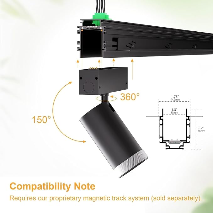 2-Pack Adjustable Focus Spotlight, 18W Magnetic Track Light Head | 24V LED Lamp, Rotatable Spotlight, Control via App, Remote Voice, Dimmable CCT 2700K-6000K, ETL Certified Beam Angle 20°-45°