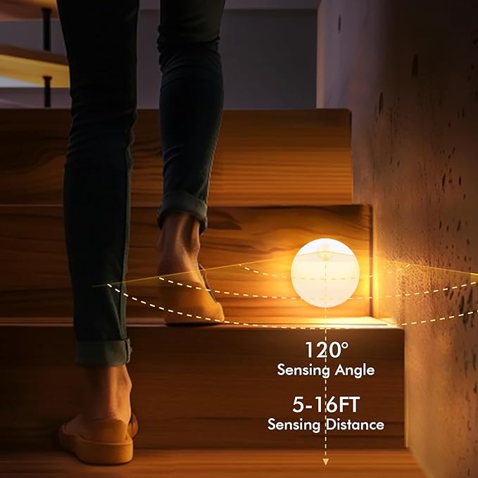 Guankai 3 Pack Motion Sensor Stair Light for Indoor, Battery Operated Closet Lights, Led Stick On Puck Lighting Night Lamp, Motion Activated Lamps for Step, Cabinet, Hallway, Bathroom