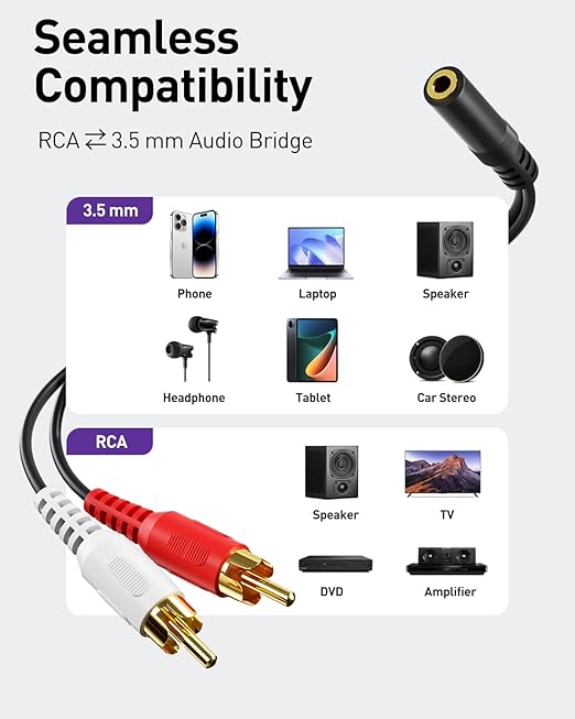 VCE 3.5mm Female to 2 RCA Splitter Male Stereo Audio Y Cable 2-Pack, Gold Plated Adapter Compatible for TV,Smartphones, MP3, Tablets, Speakers,Home Theater (39 inch)