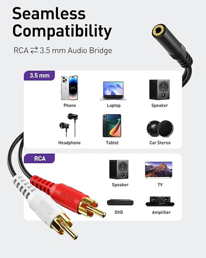 VCE 3.5mm Female to 2 RCA Splitter Male Stereo Audio Y Cable 2-Pack, Gold Plated Adapter Compatible for TV,Smartphones, MP3, Tablets, Speakers,Home Theater (39 inch)
