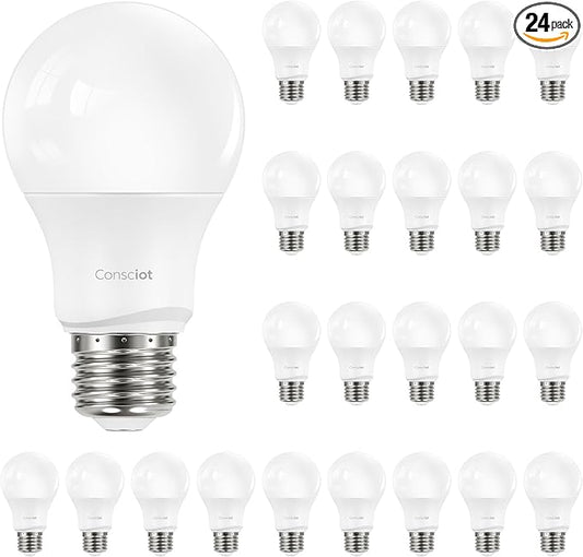Consciot A19 LED Light Bulb,60W Equivalent,8.5W 3000K Warm White,E26 Base,800 Lumens Non-Dimmable,Energy Efficient LED Light Bulbs,UL Listed for Home Lighting,24-Pack