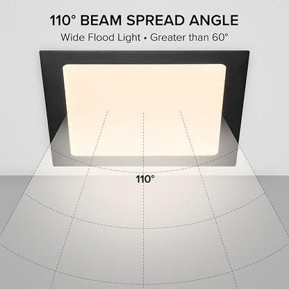 Maxxima 8 in. 5 CCT Square Recessed LED Downlight, 1400 Lumens, Slim Flat Panel Color Selectable (2700K/3000K/3500K/4000K/5000K), Dimmable, Canless IC Rated, Black Trim, J-Box Included