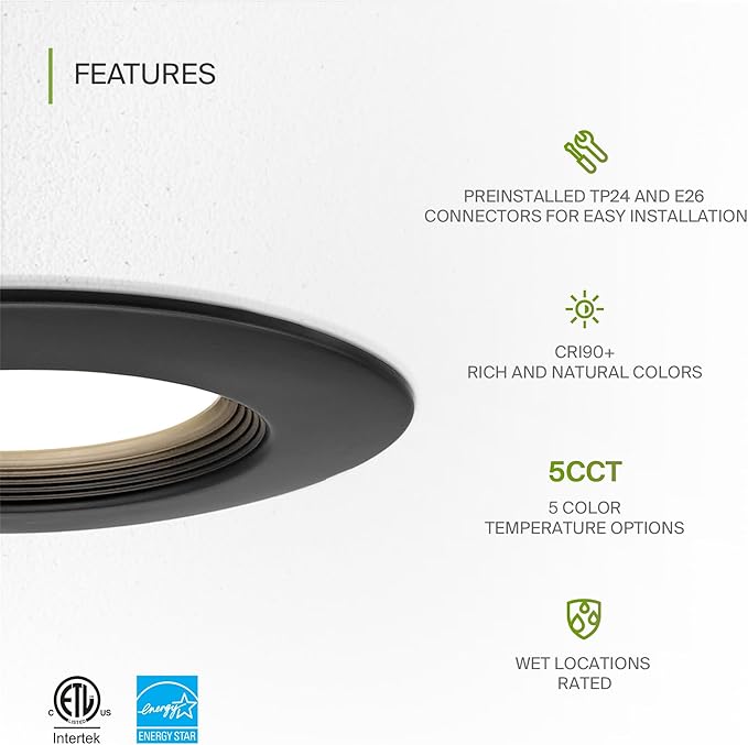 ASD 6 Pack Black Retrofit LED Recessed Lighting 6 Inch - 12W 2700K-5000K 1078LM Can Lights for Ceiling 6 Inch, Dimmable Black Recessed Lights, Baffle Trim Wet Rated Wafer Lights, ETL, Energy Star