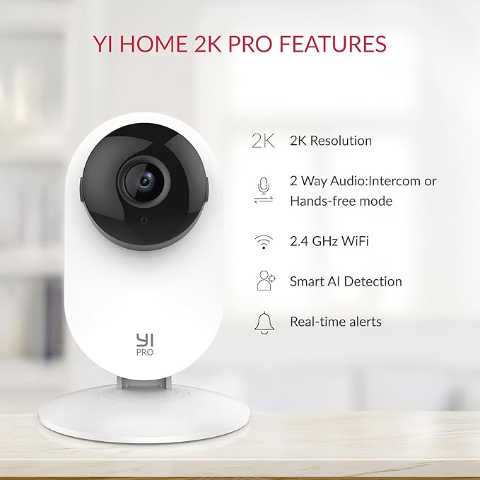 YI Pro 2K 3PC Home Security Camera, 2.4GHz Indoor Cameras for Home Security with Person, Vehicle, Animal Smart Detection, Phone App for Baby, Pet, Dog Monitoring, Works with Alexa and Google Assistant
